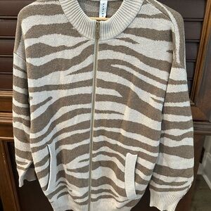 Valleygirl Beige and Cream Zebra Zip-Up Sweater